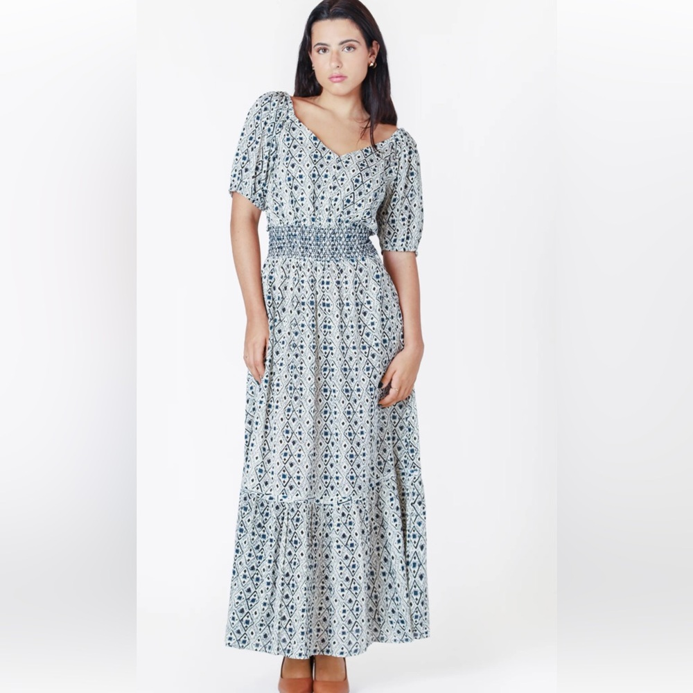 Dex Black/blue and White Geometric Maxi Dress